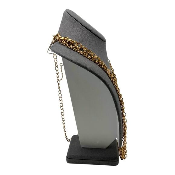 Gold Tone Triple Layer Chain Link Long Necklace - Picture 2 of 3